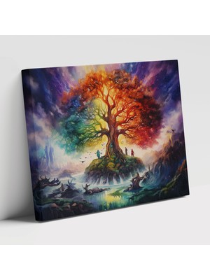 Popcas Mitoloji Motifli Yggdrasil'in Altında Tanrılar ve Tanrıçalar Duvar Tablosu