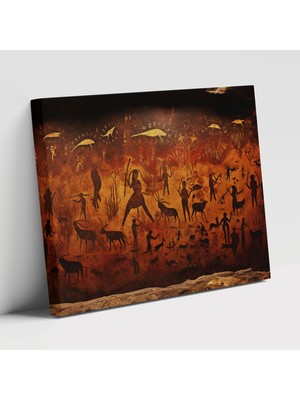 Popcasso Av Sahnesi Orta Taş Devri Mağara Resimleri Modern Sanat Kanvas Tablo