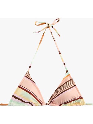 Koton Koton x Şahika Ercümen -  Boyundan Bağlamalı Çizgili Üçgen Bikini Üstü