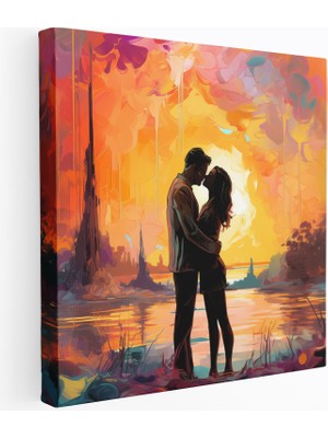 Popcas Romantik Öpücük Dekoratif Tasarım Kanvas Tablo