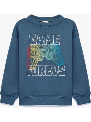 Koton Oyun Temalı Baskılı Uzun Kollu Bisiklet Yaka Oversize Sweatshirt