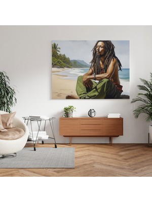 Popcas Gerçekçi Plaj Manzarasıyla Reggae Müzisyeni Temalı Dekoratif Kanvas Tablo