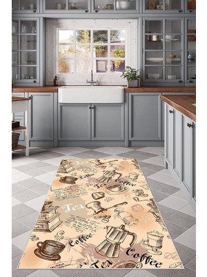 Zemira Pelangi Coffee Tea Rengi Yıkanabilir Kaymaz Taban Tutmaz Mutfak Halısı, Sarı 180 x 250