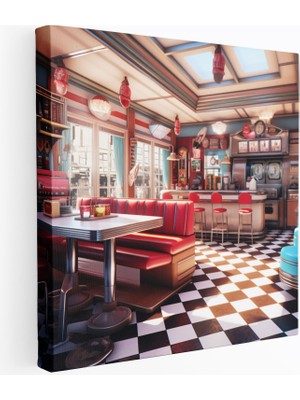 Popcasso Nostaljik Diner Temalı Modern Sanat Duruşları Dekoratif Kanvas Tablo