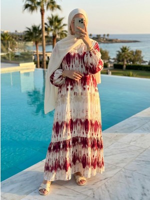 Kirazca Butik Kadın Viskon Batik Desenli Tesettür Elbise