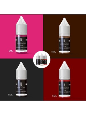 Zemira Bi̇omaser Kalıcı Makyaj Lateks Pigmenti, 5ml, 4 Renk Seti (Kırmızı, Kahve, Pembe, Siyah)