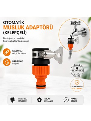 DESIPHON Otomatik Musluk Adaptörü Kelepçeli Hortum Bağlantı Aparatı Pratik Musluk Ucu Adaptörü