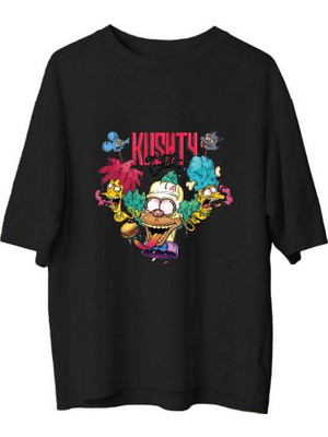 PayBuy Erkek Oversize Tişört Sürrealist Karikatür Baskısı Dijital Baskı Rahat Kesim Günlük Giyim Modern