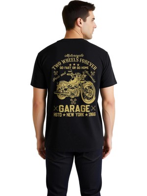 PayBuy Erkek Motosiklet Garage Baskılı Tişört %100 Pamuk Retro Stil Rahat Kesim Günlük Giyim Modern Şık