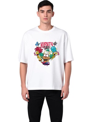 PayBuy Erkek Oversize Tişört Sürrealist Karikatür Baskısı Dijital Baskı Rahat Kesim Günlük Giyim Modern