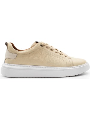 Bej 100%HAKIKI Deri Erkek Spor Sneaker Ortopedik Tabanlı VT27