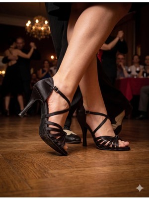Bitangosu Siyah Inci-Saten, Latin -Salsa-Tango Dans ve Salon Ayakkabısı 8.5 cm 13 Pont Kapalı Topuk