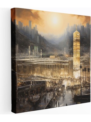 Popcas Çağdaş Kent Manzaralı Kaaba Motifli Dekoratif Kanvas Tablo