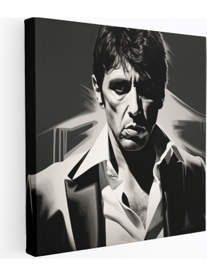 Popcasso Melankolik Portre Siyah Beyaz Scarface Motifli Dekorasyon Duvar Tablosu