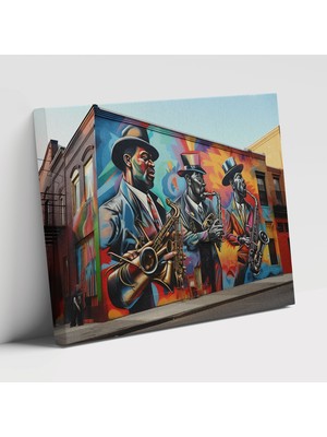 Popcasso Harlem Motifli Graffiti Sokak Sanatı ile Çağdaş Enerjik Dekoratif Kanvas Tablo