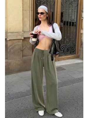 Damga Kadın Trend Yüksek Bel Yeşil Palazzo Pantolon