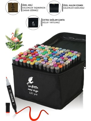 Zemira Valletta Moringa 120'LI Çift Taraflı Marker Keçeli Kalem Seti Çantalı