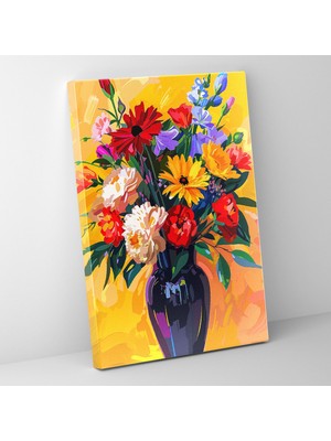 Popcas Çiçekler Motifli Geleneksel ve Pop Art Estetiği ile Birlikte Nu Tamamlayın Kanvas Duvar Tablosu