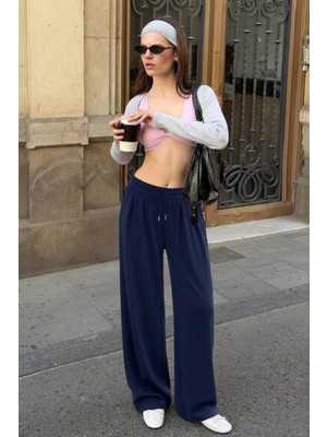 Damga Kadın Trend Yüksek Bel Lacivert Palazzo Pantolon