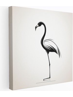 Popcasso Flamingo Motifli Siyah Beyaz Çizgiler ile Çağdaş Flamingo Tasarımı Kanvas Tablo