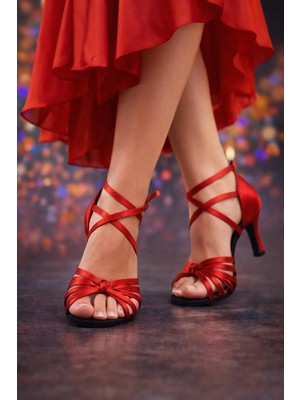 Bitangosu 7bant Saten-Deri-Süet Latin-Salsa-Tango Dans ve Salon Ayakkabı 8,5 cm 13 Pont Kadeh Model Kapalı Tpk