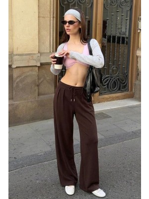 Damga Kadın Trend Yüksek Bel Kahve Palazzo Pantolon