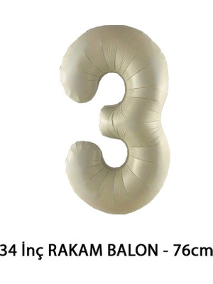 Lotus Party Krem Renk 3 Rakam Folyo Balon - Krem Rakam Balon 3 Yaş - 76 cm