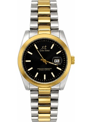 Aybars Erkek Kol Saati Çift Renk Çelik Kordon Siyah Kadran Takvimli Quartz Analog Bilek Saati