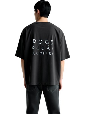 PayBuy Erkek Oversize Grafik Baskılı Tişört Köpek Kitap Kahve Sevgili Rahat Kesim Günlük Giyim Modern Şık