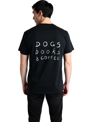 PayBuy Erkek Grafik Baskılı Kısa Kollu Tişört Köpek Kitap Kahve Sevgililerine Günlük Rahat Kesim Modern