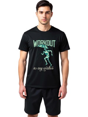 PayBuy Erkek Spor Baskılı Tişört Her Hava Antrenman Mottosu Dijital Baskı Rahat Kesim Günlük Modern Şık