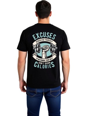 PayBuy Erkek Fitness Motivasyon Baskılı Tişört Bahane Yok Hedef Odaklı Sporcu Mindset Günlük Rahat Modern