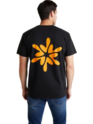 PayBuy Erkek Tişört Geometrik Çiçek Desen Baskılı Rahat Kesim Kısa Kol Yuvarlak Yaka Modern Sanat Günlük
