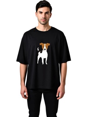 PayBuy Sevimli Köpek Karikatürü Kahverengi Kulak ve  Baskılı Erkek Oversize Tişört