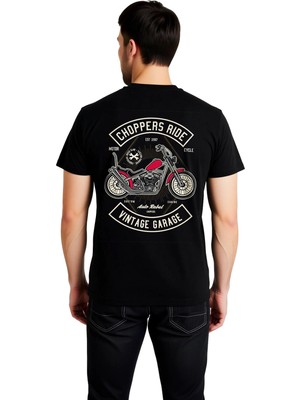PayBuy Erkek Vintage Chopper Motosiklet Kültürü Baskılı Rahat Kesim Kısa Kollu Tişört Günlük Modern Şık