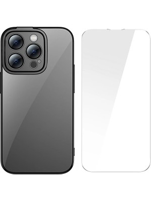 Ankaverse Baseus Glitter iPhone 14 Pro 6.1 Renkli Kenar Silikon Kılıf + Tempered Ekran Koruyucu SET-(5775)