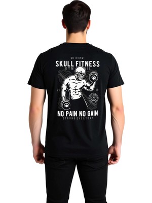 PayBuy Erkek Fitness Kafatası Baskılı Motivasyon Tişört Dumbbell Desen Günlük Spor Giyim Rahat Modern Şık