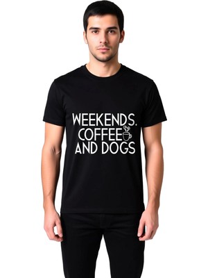 PayBuy Erkek Grafik Baskılı Tişört Kahve Köpek Teması Kısa Kol Yuvarlak Yaka Rahat Kesim Günlük Modern