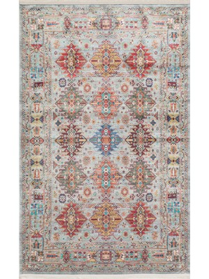 Anatolia ATK06 Madalyon Desenli Mavi Vintage Salon Halısı Kaymaz Makinede Yıkanabilir
