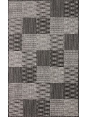 Mona MN01 Geometrik Desenli Koyu Gri Modern Salon Halısı Hav Toz Vermez Kaymaz Tabanlı