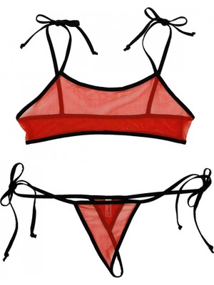 Hace Bazaar Marsilyan-- Kırmızı Fantezi Sütyen String Çamaşırı Takımı