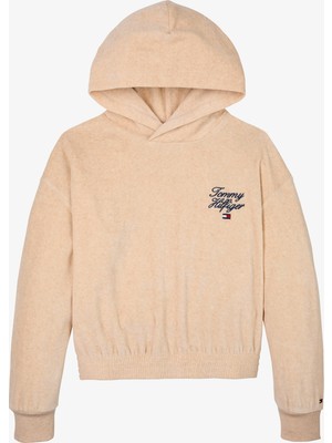 Tommy Hilfiger Script Velour Çocuk Bej Hoodie