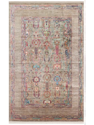 Anatolia ATK07 Etnik Desenli Yeşil Vintage Salon Halısı Kaymaz Makinede Yıkanabilir