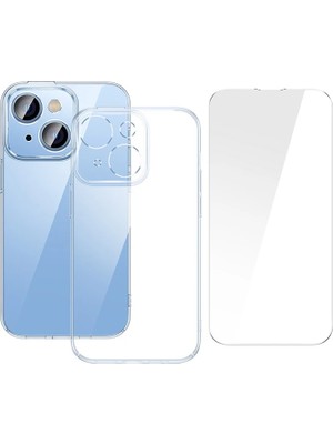 Ankaverse Baseus Crystal iPhone 14 Plus 6.7 Ultra-Thin Silikon Kılıf + Tempered Ekran Koruyucu SET-(5775)