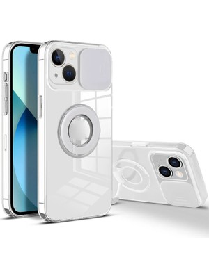Ankaverse Ally iPhone 13 Mini 5.4inç Kılıf Sürgülü Kamera Lens Korumalı Yüzük Standlı Silikon KILIF-(5775)