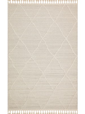 Loft LF02 Geometrik Desenli Bej Modern Salon Halısı Hav Toz Vermez