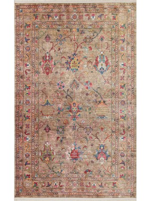 Anatolia ATK08 Floral Desenli Bej Vintage Salon Halısı Kaymaz Makinede Yıkanabilir