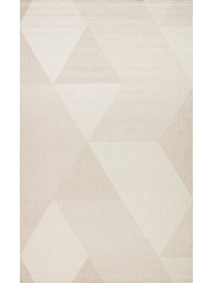Mona MN03 Geometrik Desenli Bej Modern Salon Halısı Hav Toz Vermez Kaymaz Tabanlı