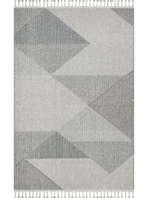 Loft LF08 Geometrik Desenli Gri Modern Salon Halısı Hav Toz Vermez