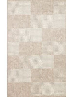 Mona MN01 Geometrik Örgü Desenli Bej Modern Salon Halısı Hav Toz Vermez Kaymaz Tabanlı